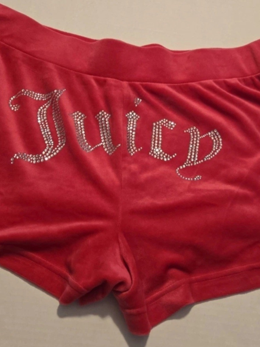 Juicy Couture Pink Velour Rhinestone Bling Shorts Women's Size Large